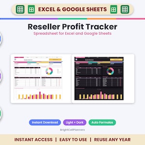 Reseller Profit Tracker Spreadsheet for Excel & Google Sheets - eBay Poshmark Mercari Inventory and Sales