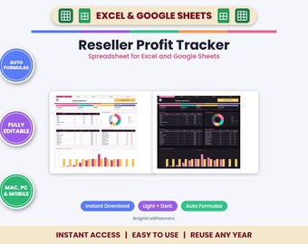 Reseller Profit Tracker Spreadsheet for Excel & Google Sheets - eBay Poshmark Mercari Inventory and Sales