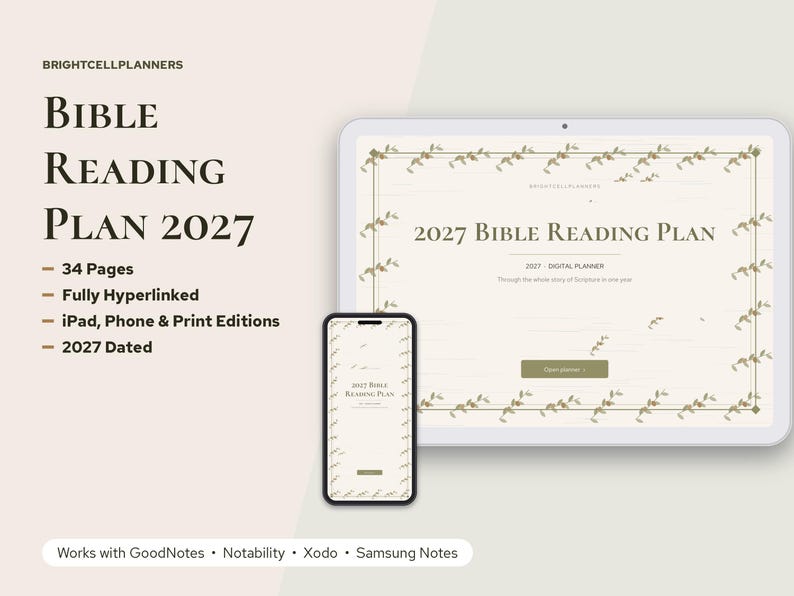 2027 Bible Reading Plan Digital, One Year Chronological Bible Reading Checklist, Daily Reflection Journal, Verse Memory, Prayer List image 1