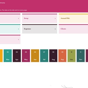 Puede incluir: Una p&aacute;gina de &iacute;ndice de planificador digital para 2027 titulada BrightCellPlanners Salon Bookkeeping. Incluye mosaicos de navegaci&oacute;n para resumen anual, configuraci&oacute;n, balance anual, citas, gastos, clientes y notas, con una fila de calendario mensual.