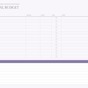 Puede incluir: Una p&aacute;gina de planificador de funerales y servicios conmemorativos titulada Funeral Budget. El dise&ntilde;o incluye columnas para art&iacute;culo, estimaci&oacute;n, real, pagado y notas, con una secci&oacute;n grande en la parte inferior para notas adicionales.
