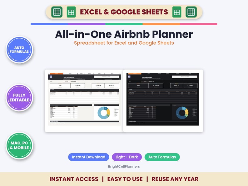 Planificador integral para anfitriones de Airbnb: contabilidad, limpieza y estado de resultados (Excel/Google Sheets) imagen 1