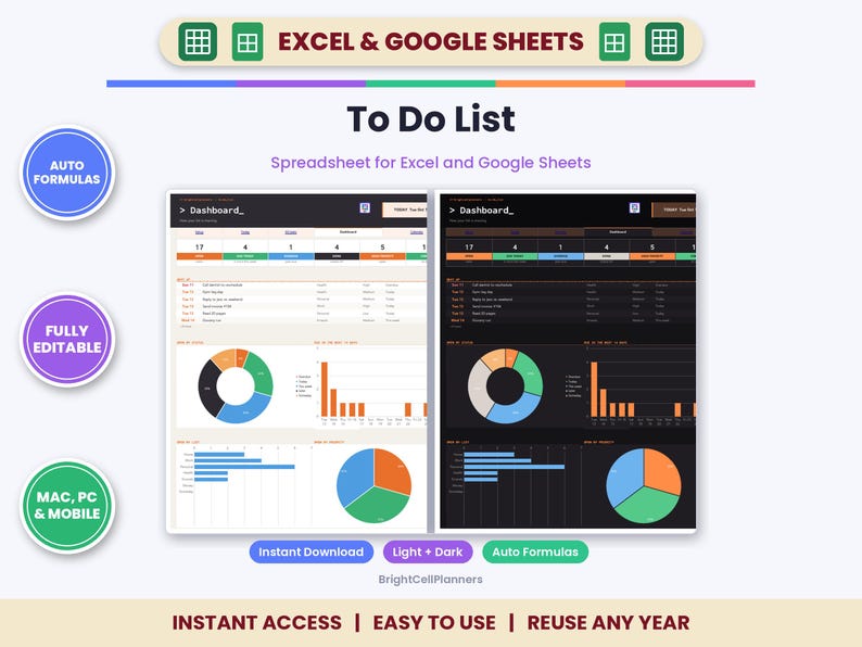 To Do List Spreadsheet for Excel & Google Sheets - Daily Task Planner image 1