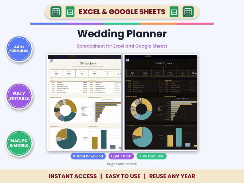 Wedding Planner Spreadsheet for Excel & Google Sheets - Guest List and Seating Chart image 1