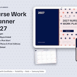 2027 Nurse Planner Digital, Shift Calendar, Patient Report Sheet, CE Credit Tracker, License Renewal, Overtime Log image 1