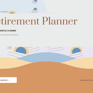 K&ouml;nnte beinhalten: Ein digitaler Ruhestandsplaner mit hellem Hintergrund und braunem Text, der Retirement Planner, Undated - Digital Planner und Plan the years you have worked for lautet. Enth&auml;lt eine wei&szlig;e Schaltfl&auml;che mit Open planner.