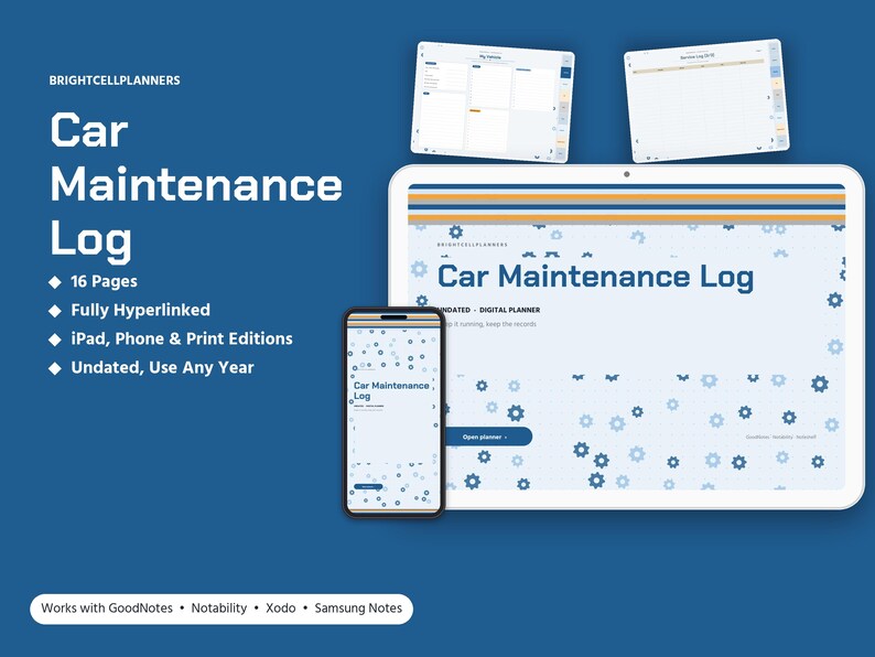 Car Maintenance Log Digital, Vehicle Service Record, Oil Change Tracker, Fuel Economy Log, Tire Rotation, Repair Costs image 1