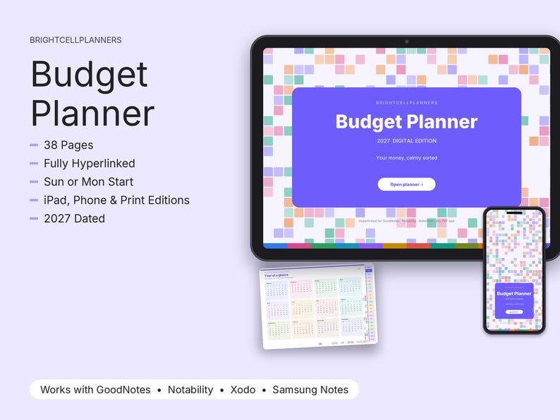 2027 Digital Budget Planner, Tablet Budget Planner, Hyperlinked, Monthly Bill Tracker, Debt Payoff, Savings Goals image 1