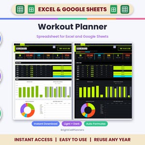 Workout Planner Spreadsheet for Excel & Google Sheets - Fitness Tracker and Gym Log image 1