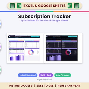 Subscription Tracker Spreadsheet – Monthly Bills, Renewal Alerts, Cancel List (Digital Download)