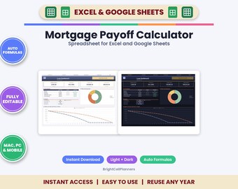 Hoja de cálculo para calcular el pago de la hipoteca (Excel y Google Sheets): tabla de amortización del préstamo con pagos adicionales.