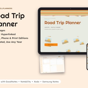 Road Trip Planner Digital, Travel Itinerary, Route and Stop Planner, Fuel Budget Log, Packing List, Car Games, Memories Bild 1