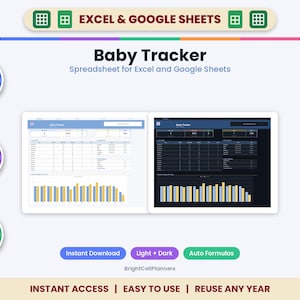 Baby Tracker Spreadsheet – Feeding, Sleep, Diaper Log (Excel, Google Sheets) image 1