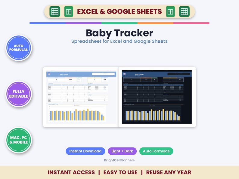 Baby Tracker Spreadsheet – Feeding, Sleep, Diaper Log (Excel, Google Sheets) image 1