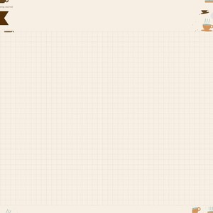 Puede incluir: Una p&aacute;gina de diario de preparaci&oacute;n de caf&eacute; digital con fondo de cuadr&iacute;cula, que presenta una pancarta marr&oacute;n etiquetada como Notes 1. El lado derecho muestra un men&uacute; de navegaci&oacute;n vertical con pesta&ntilde;as para Index, Beans, Brew, Tasting, Caf&eacute;s, Equipment y Notes.