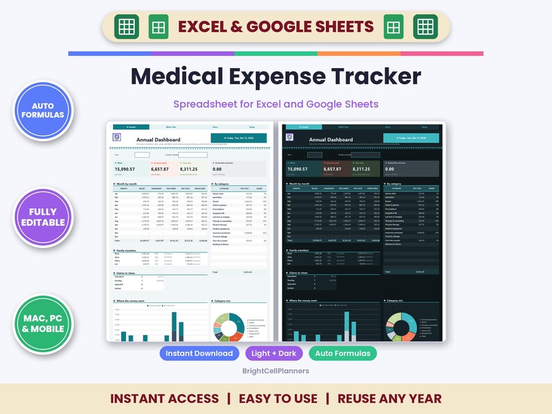 Hoja de cálculo para el seguimiento de gastos médicos en Excel y Google Sheets: costos de atención médica y panel de control plurianual. imagen 1