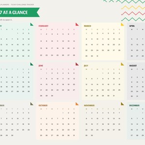 May include: A 2027 digital calendar planner page titled 2027 AT A GLANCE. It features twelve monthly grids in pastel colors with a sidebar navigation menu containing labels like Index, Year, Setup, Dashboard, Daily Log, Review, and Notes.