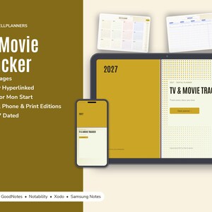 2027 Digital TV & Movie Tracker, Tablet TV and Movie Tracker PDF, Hyperlinked Planner, Watch Log, Show Progress, Watchlist image 1