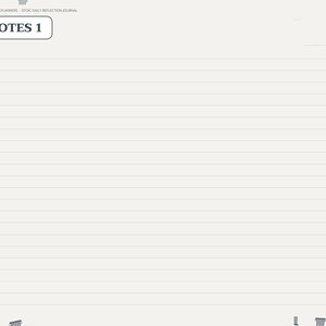 May include: A digital planner page titled NOTES 1 with a light gray background and horizontal lines. The left sidebar features navigation tabs labeled Index, Morning, Evening, Virtues, Quotes, Memento Mori, and Notes with small column icons.
