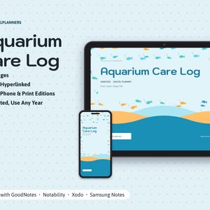 Aquarium Log Digital, Fish Tank Maintenance Tracker, Water Parameters Log, Water Change Schedule, Fish Inventory, Plants