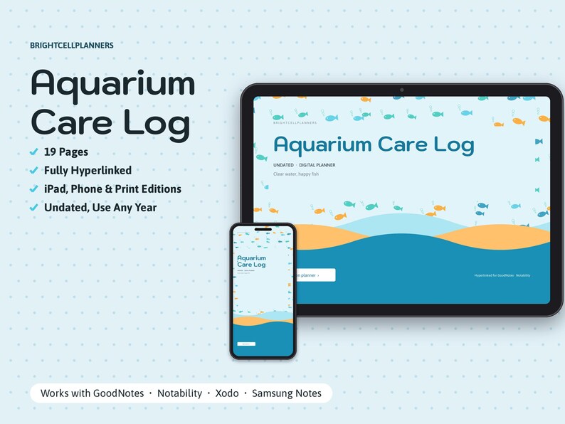 Aquarium Log Digital, Fish Tank Maintenance Tracker, Water Parameters Log, Water Change Schedule, Fish Inventory, Plants image 1