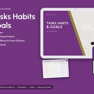 2027 Digital Tasks, Habits & Goals, Tablet Tasks, Habits and Goals PDF, Hyperlinked Planner, Habit Tracker, Goal Planner imagen 1