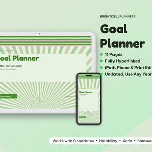 Undated Digital Goal Planner, Tablet Goal Planner PDF, Hyperlinked Planner, Tablet Planner image 1