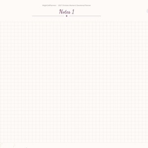 May include: A digital planner page titled Notes 1 with a light grid background. The right side features a vertical navigation bar with tabs for Index, Year, months from Jan to Dec, Devotion, Prayer List, Weekly, Faith Goals, and Notes.