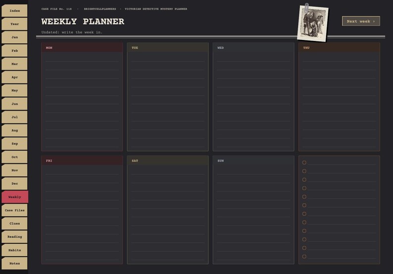 2027 Victorian Detective Digital Planner, Sidney Paget 1890s Mystery Illustrations, Hyperlinked Planner, Mystery Reader Gift image 6
