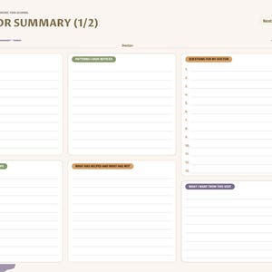 K&ouml;nnte beinhalten: Eine digitale Planerseite mit dem Titel DOCTOR SUMMARY (1/2) mit Abschnitten f&uuml;r Main Symptoms, Patterns I Have Noticed, Questions For My Doctor, How Pain Affects Daily Life, What Has Helped And What Has Not und What I Want From This Visit.