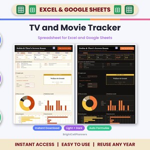 TV and Movie Tracker Spreadsheet for Excel & Google Sheets - Watchlist and Show Progress image 1