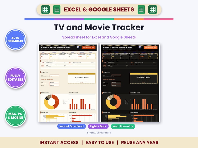 TV and Movie Tracker Spreadsheet for Excel & Google Sheets - Watchlist and Show Progress image 1