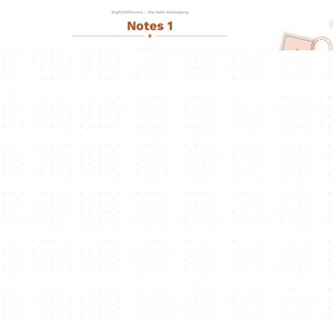 May include: A digital planner page titled Notes 1 with a light-colored dot grid background. The right side features a vertical navigation bar with labels including Index, Year, Setup, months from Jan to Dec, Monthly, Annual, Orders, Expenses, and Notes.