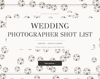 Wedding Photographer Planner Digital for GoodNotes, Wedding Shot List, Family Photo List, Day-of Timeline, Client Questionnaire, Gear