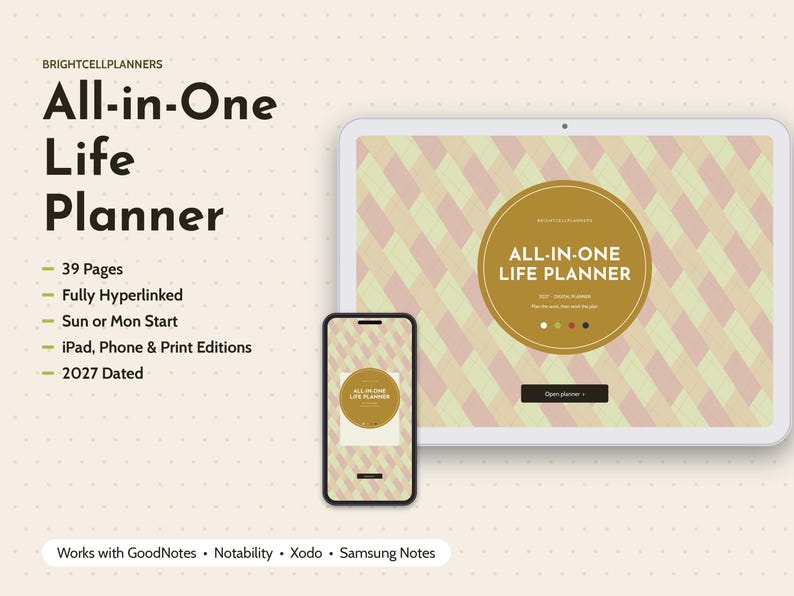 2027 Digital All-in-One Life Planner, Tablet All-in-One Life Planner PDF, Hyperlinked Planner, Weekly Calendar, Goal Planner imagen 1