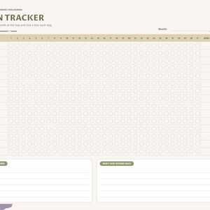 K&ouml;nnte beinhalten: Eine digitale Spoon Tracker Journal-Seite mit einem Raster f&uuml;r t&auml;gliche Eintr&auml;ge. Die &Uuml;berschrift lautet Spoon Tracker, mit Zeilen f&uuml;r Energie, Aufgaben und Ruhe. Zwei Felder unten sind mit What cost the most spoons und What gave spoons back beschriftet.