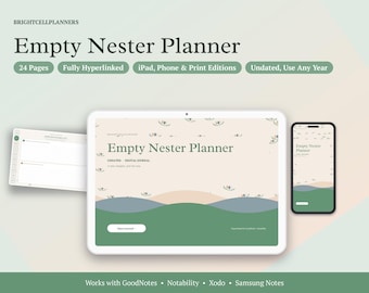 Cyfrowy planer „Empty Nester” na tablet, dziennik z przewodnikiem dla rodziców, życie po urodzeniu dziecka, lista marzeń, cele dla par, nowe hobby, odkrywanie siebie
