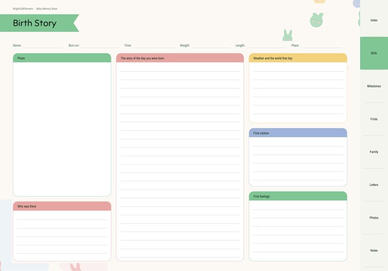 Digital Baby Memory Book, Baby Journal, Birth Story, Monthly Milestones, Baby Firsts, Family Tree, Letters to Baby bild 3