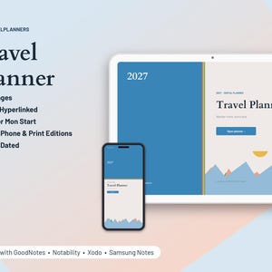 2027 Digital Travel Planner, Tablet Travel Planner PDF, Hyperlinked Planner, Budget, Daily Itinerary, Packing, To-Do image 1