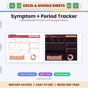 Symptom and Period Tracker Spreadsheet for Excel & Google Sheets - PMS Cycle Symptom Log