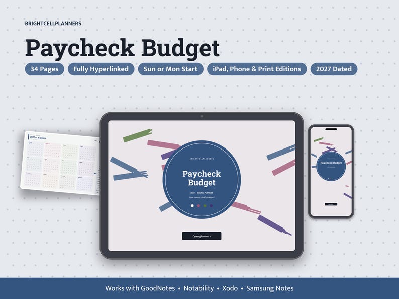 Digitaal salarisbudget 2027, salarisbudget voor tablet (pdf), planner met hyperlinks, salarisstroken, salarisplanner, terugkerend, schema afbeelding 1
