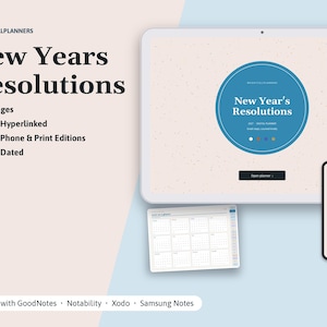 2027 Digital New Year's Resolutions, Tablet New Year's Resolutions PDF, Hyperlinked Planner, Monthly Check-in, Reflections image 1