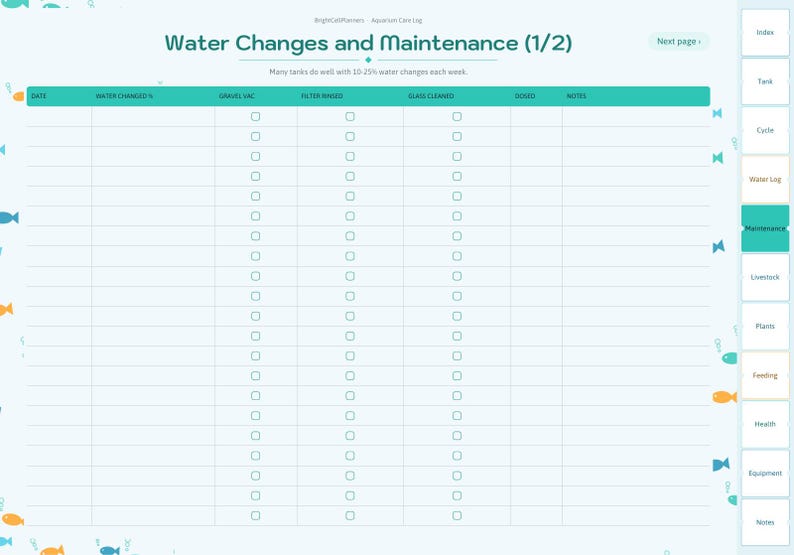 Aquarium Log Digital, Fish Tank Maintenance Tracker, Water Parameters Log, Water Change Schedule, Fish Inventory, Plants image 5
