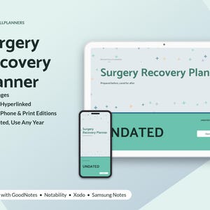 Surgery Recovery Planner Digital, Pre-Op Checklist, Medication Schedule, Wound Care and PT Log, Pain Tracker, Follow-Ups image 1