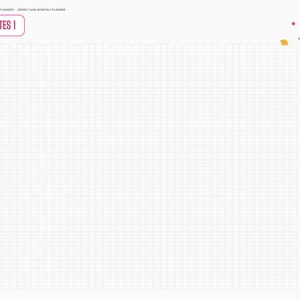 May include: A digital planner page titled NOTES 1 with a light grid background. The left sidebar features navigation labels including Index, Year, My 2007, months from Jan to Dec, Weeks, Weekly, Review, Birthdays, Projects, and Notes. Confetti accents appear.