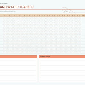 K&ouml;nnte beinhalten: Eine digitale Protein and Water Tracker Journal-Seite mit einem Raster zur t&auml;glichen Gewohnheitsverfolgung, einschlie&szlig;lich Zeilen f&uuml;r Protein, Wasser, Gem&uuml;se und Schlaf. Sie enth&auml;lt Abschnitte f&uuml;r funktionierende Mahlzeiten und bemerkte Muster.