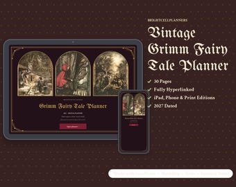 2027 Grimm Fairy Tale Digital Planner, Arthur Rackham Vintage Illustrations, Hyperlinked Planner, Cottagecore Storybook Gift
