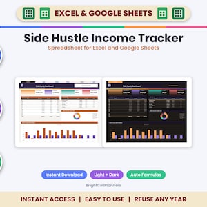 Side Hustle Income Tracker – Freelance Expenses, Hourly Rate, Tax Set-Aside (Digital Download)