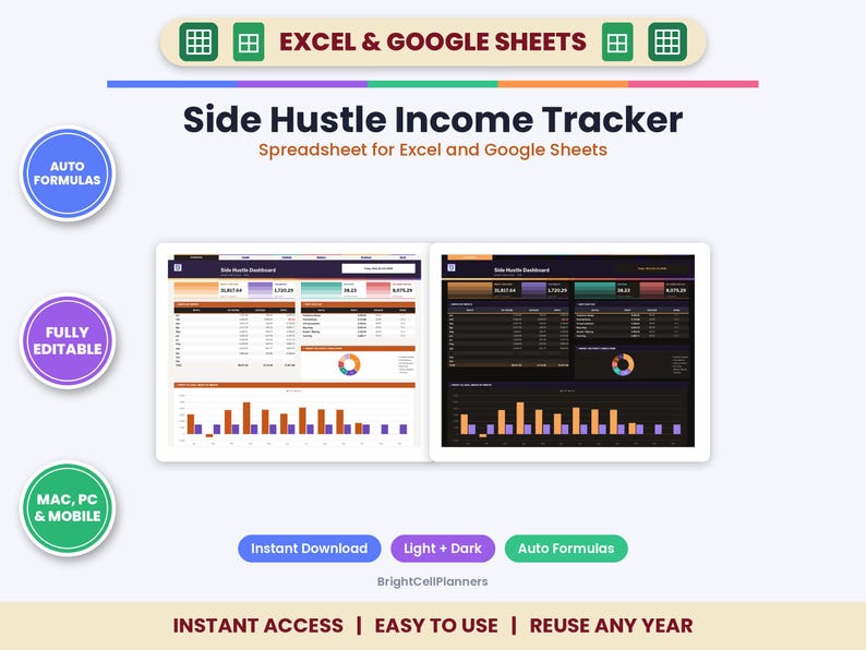 Side Hustle Income Tracker – Freelance Expenses, Hourly Rate, Tax Set-Aside (Digital Download) image 1