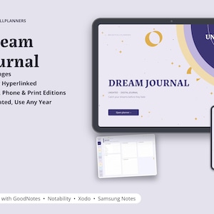Digital Dream Journal, Tablet Dream Diary PDF, Lucid Dreaming Log, Dream Symbols Dictionary, Hyperlinked Undated Journal image 1